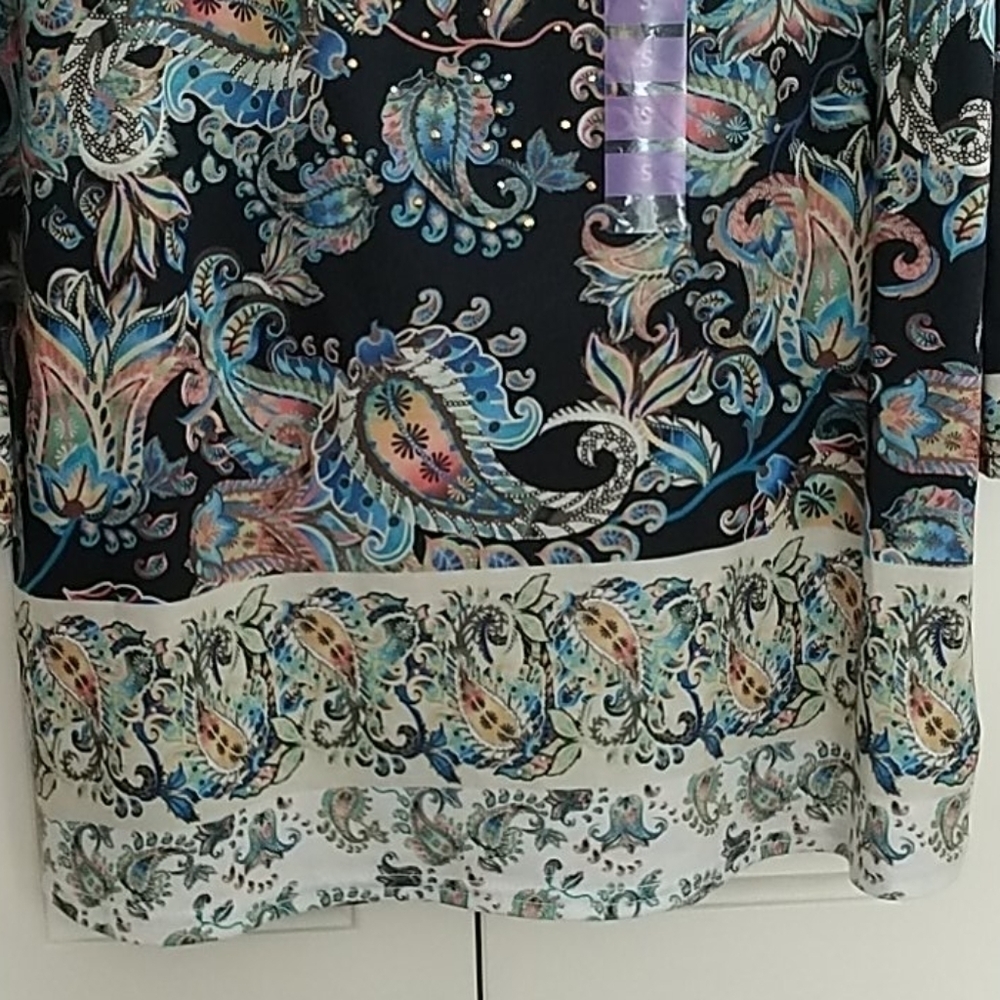 Gloria Vanderbilt, Black Paisley Top, Sz S - Picture 3 of 11